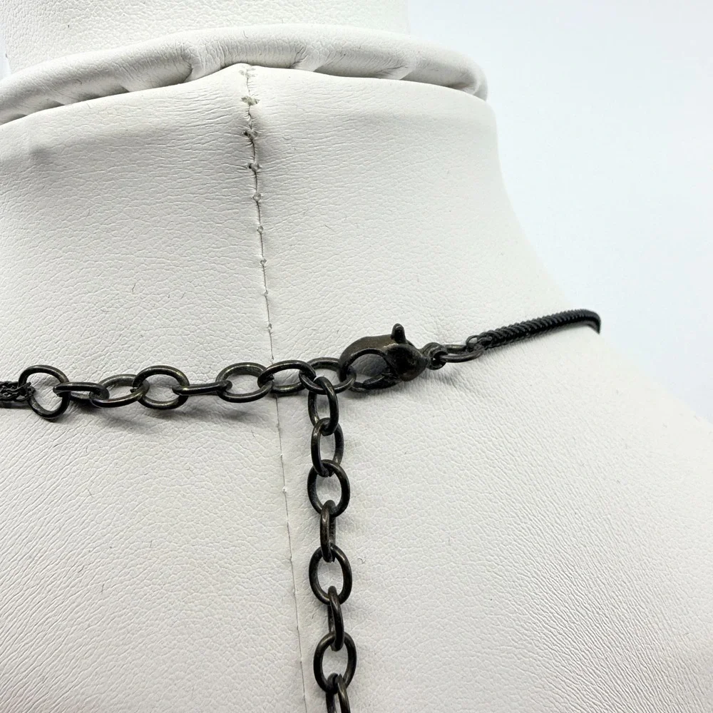 VTG White Faux Stone Brass Tone Bib Necklace Boho Chunky Statement Costume Goth